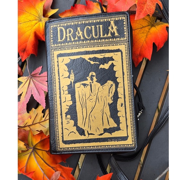 Handbags - Dracula Bram Stoker Book Crossbody Bag Black Gold Gothic Horror Novelty Purse
